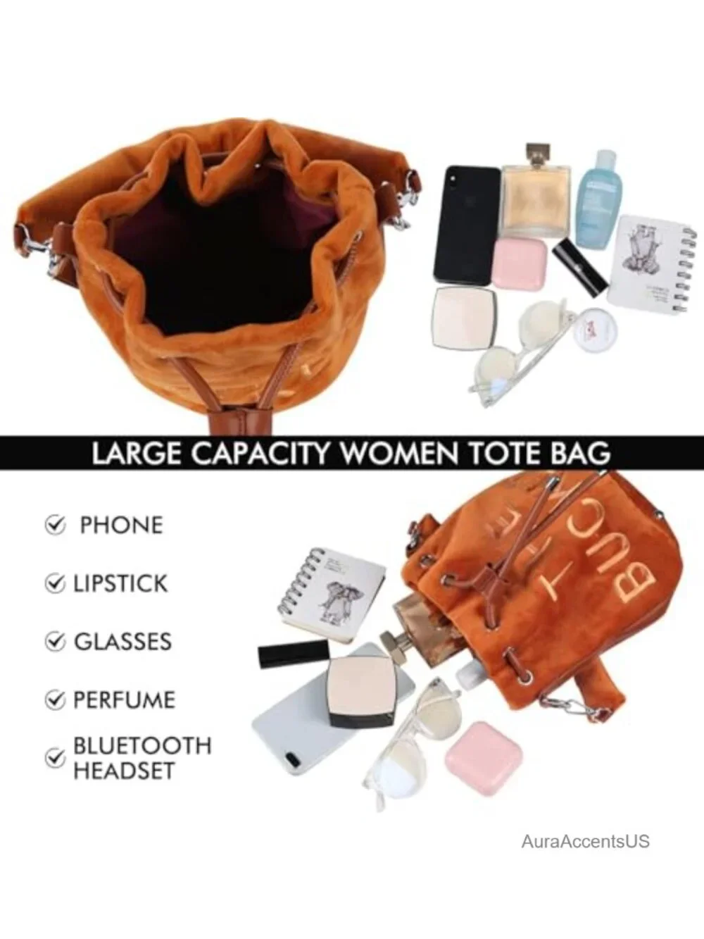 Mini Plush Velvet Bucket Bag for Women - Drawstring Crossbody Hobo Purse